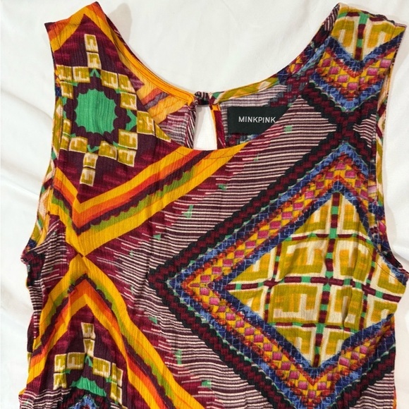 MINKPINK Dress Sleeveless Tassels Multicolor Yellow Red Moroccan Tile Size Small - Picture 6 of 12